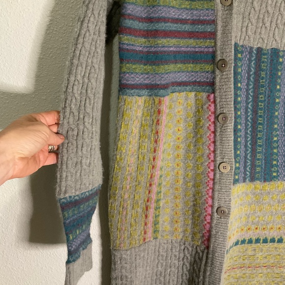 Sundance Cardigan Sweater Coat Patchwork Lambswool Blend Duster Buttons Medium - Picture 14 of 16